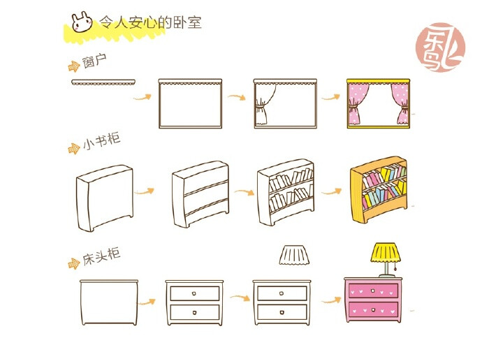 简笔画-手账素材-令人安心的卧室.出自-飞乐鸟.