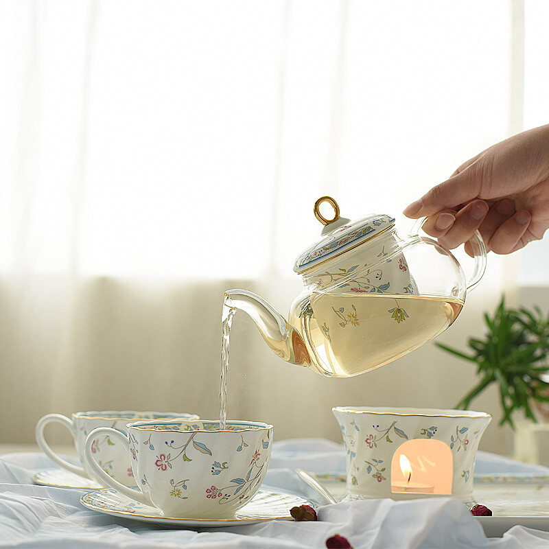 肆月 清新碎花玻璃陶瓷茶具套装英式下午茶骨瓷咖啡杯碟精品礼盒