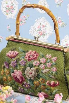 Vintage needlepoint purse with roses...