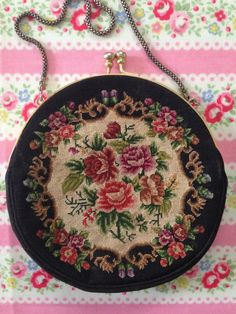 Petit Point Needlepoint floral Handbag Purse by VictorianAntiques