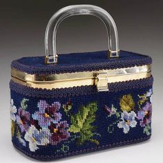 Vintage Needlepoint Lunchbox Style Purse