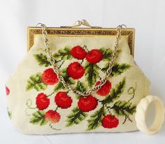 VIntage cherry needlepoint purse