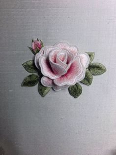 Beautiful pink rose designed and stitched by Susan Porter of Embellish
Embroidery, Grafton.