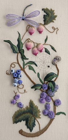 Fantasy Remembered by Dawn Pollard ~ design by Luan Callery using
surface embroidery and stumpwork techniques. ~ 2014 Exemplary Ribbon
Winner- First Place ~ National Academy of Needlearts