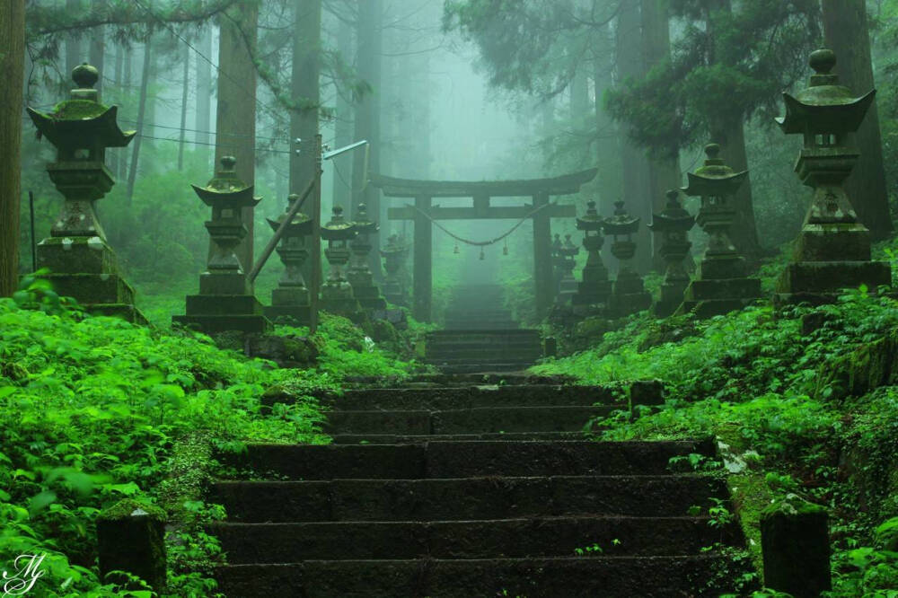 『霧雨の上色見熊野座神社』