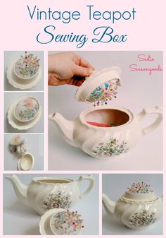 Thrifted Vintage Teapot Sewing Box and Hidden Pincushion by Sadie Seasongoods
