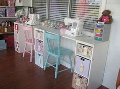 Sewing Room Organization: Space for both sewing machine and serger