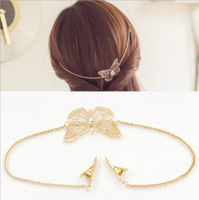 蝴蝶造型的金色发饰 独特 时尚 甜美，两端带发夹，可以随意调整佩戴方式，适合 旅游 聚会 逛街、