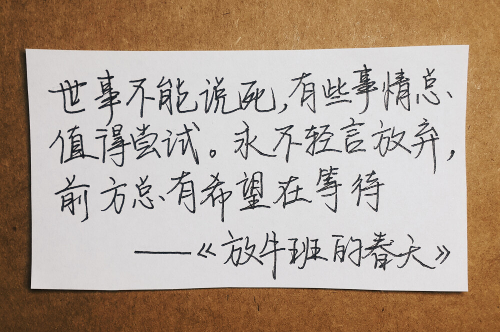 世事不能说死，有些事情值得尝试。永不轻言放弃，前方总会有希望在等待。——《放牛班的春天》