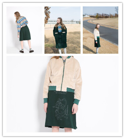 TYAKASHA塔卡沙 爱丽丝系列 墨绿色拼接书页百褶半裙 裙子正面用面料相近的颜色刺绣着故事书的作者姓名以及书名。下方刺绣着爱丽丝在桃红皇后的院子里手持火烈鸟做游戏的插画图案。背面的裙摆别出心裁地用了百褶的形…