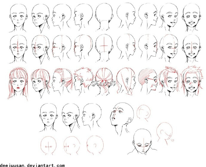 五官的设计绘制画法以及头部各角度绘制参考素材！