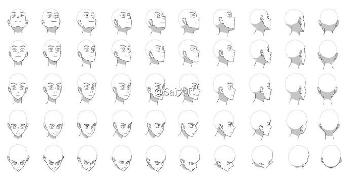 五官的设计绘制画法以及头部各角度绘制参考素材！