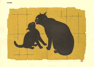 西田忠重的猫。西田忠重（1942 – ），日本版画艺术家，1942年出生于鹿儿岛，毕业于千叶大学，猫是他最主要的创作主题……