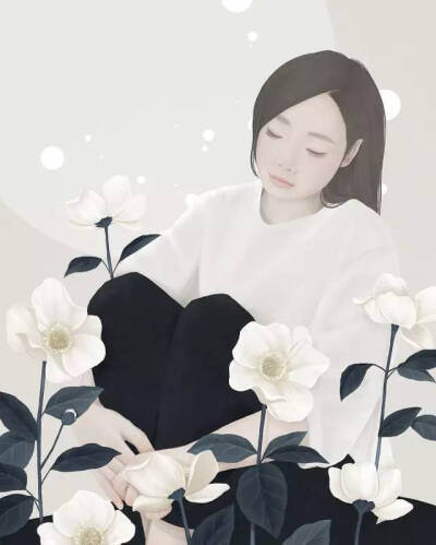 恬静的女孩与花｜韩国插画师 Choi Mi kyung