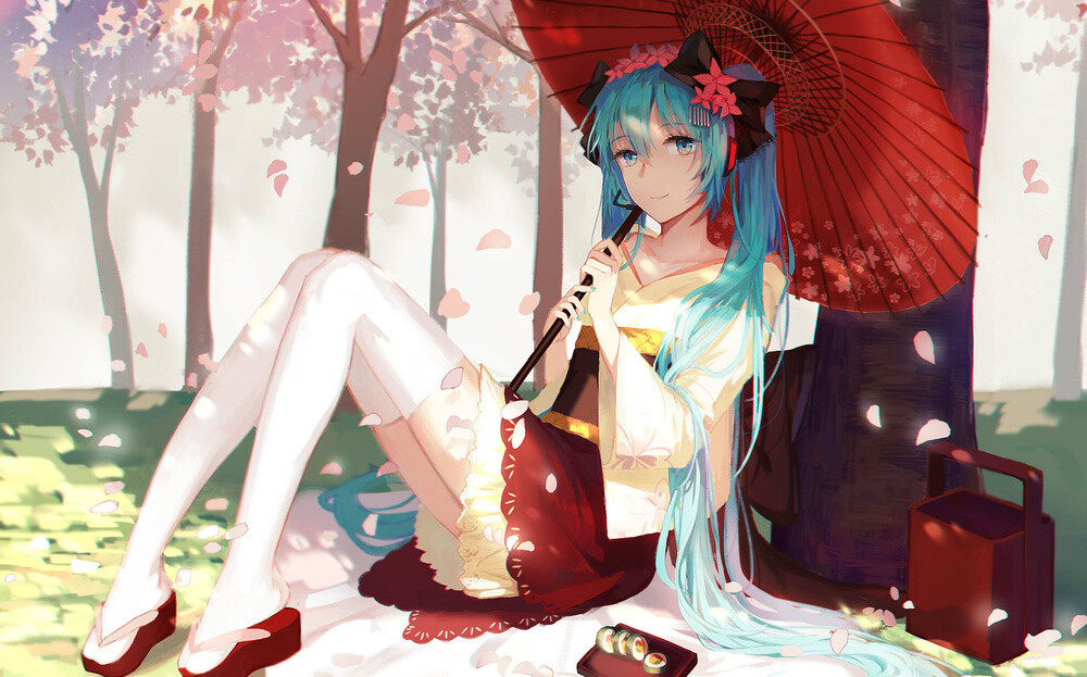 动漫 初音 V家 双马尾 樱花 背景 人物 美图 插画 同人 少女 美炸 壁纸【bulingbuling收图】