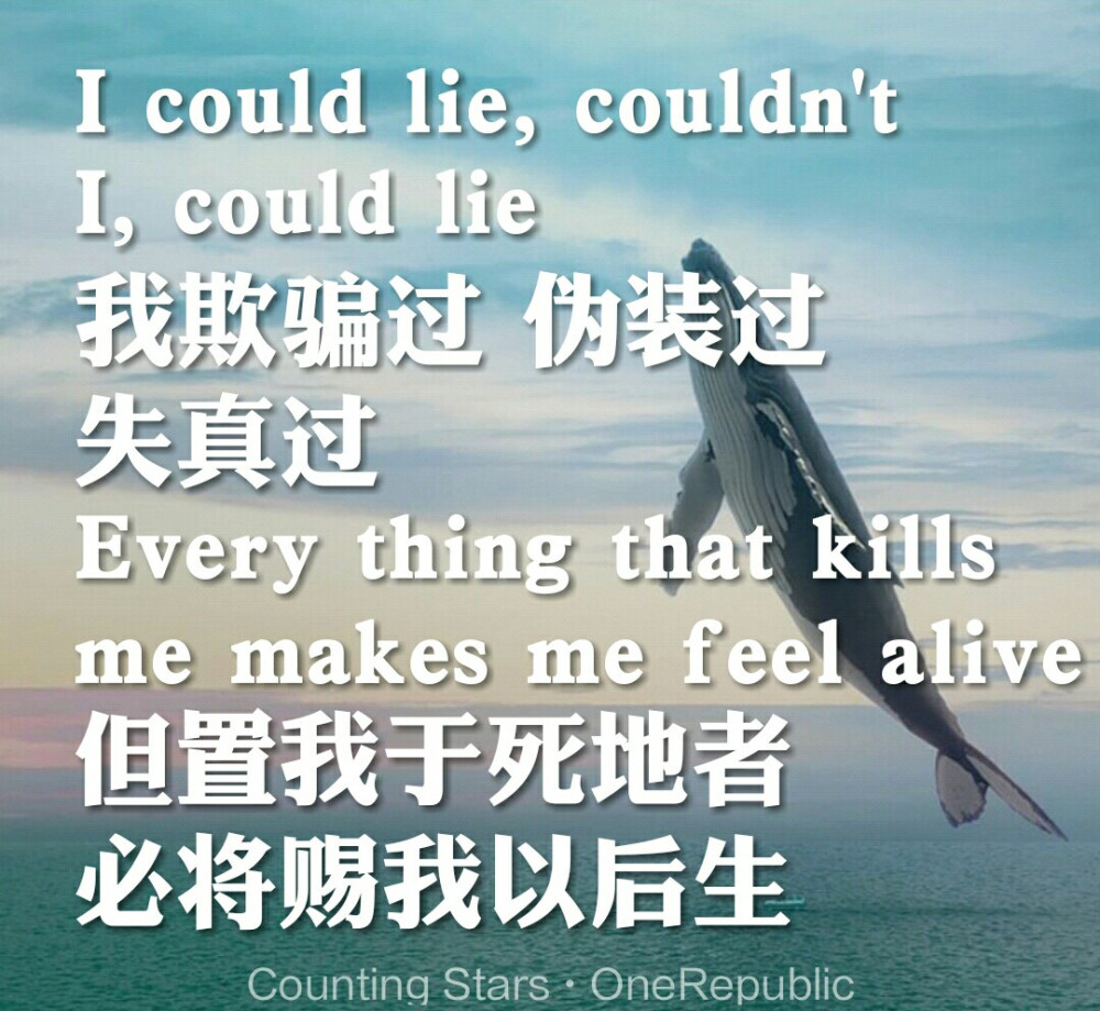 I could lie, could lie, could lie
我欺骗过 伪装过 是真过
everything that kills me makes me feel alive
但置我于死地者 必将赐我以后生
【喜欢请关注哦 】
《Counting Stars》
演唱：OneRepublic