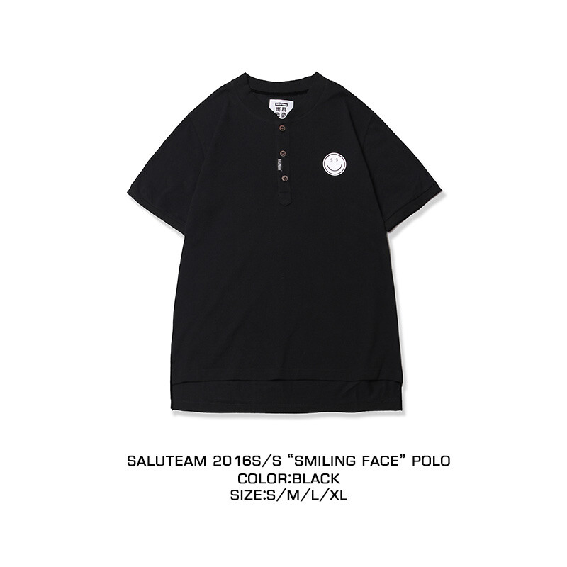 SALUTEAM 2016S/S Smiling Face 笑脸立领POLO亨利领扣钮短袖TEE