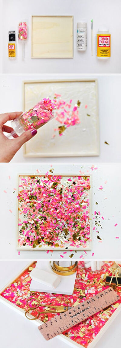 Easy DIY Confetti Tray | Add a touch of fun, a splash of color, and sparkle to your home with this Easy DIY Confetti Tray craft idea.
