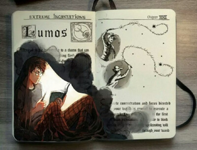 巴西插画师Picolo Kun本本上的手绘水彩《哈利波特》