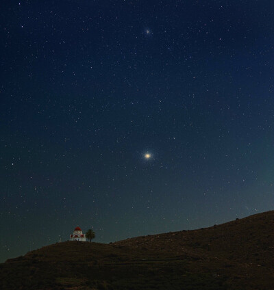 克里特岛上空的阿尔法星和欧米茄星团