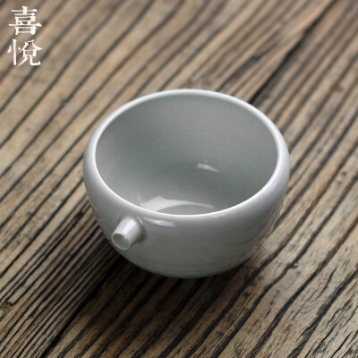 喜悦茶铺 陶瓷白釉公道杯 手工拉坯分茶器 日式粗陶茶海