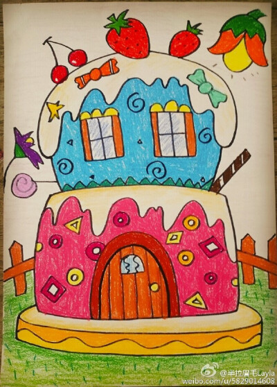#儿童画##儿童美术# 油画棒画-蛋糕屋