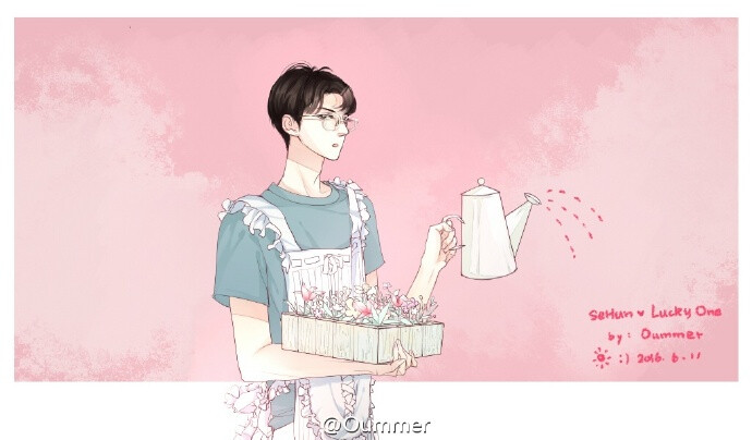 男朋友浇花了（来自微博@oummer，喜欢他的画）
