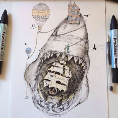 艺术家Alfred Basha的手绘插画