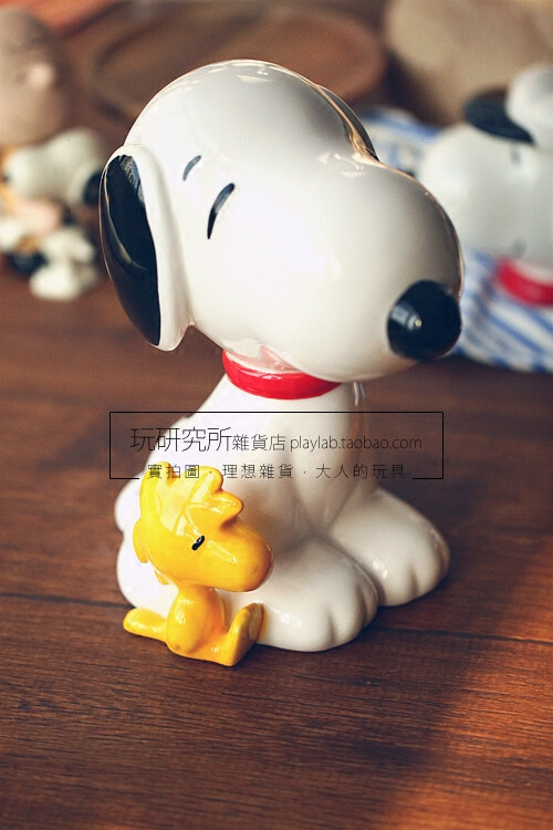 原装盒 PEANUTS花生漫畫 史努比和胡士托 陶瓷存錢罐