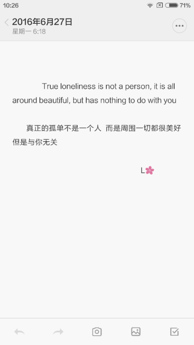 英文备忘录 True loneliness is not a person, it is all around beautiful but has nothing to do with you