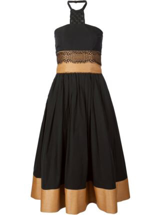 Black and straw cotton blend and silk bustier raffia lace dress from Sophie Theallet.
