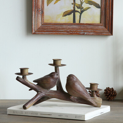 美式乡村复古小鸟烛台 样板房摆件创意工艺品客厅装饰品桌面摆设