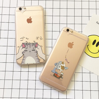 风扇猫咪iphone6splus手机壳苹果6代软硅胶保护套6s超薄透明全包