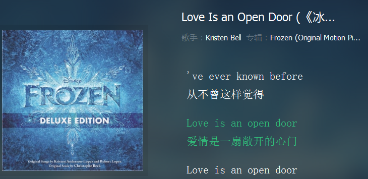 [love is an open door]Kristen Bell (克里斯汀·贝尔) 之前冰雪奇缘热映的时候好多网友对口型传视频的一首歌 特别搞笑 自己也试过傻兮兮的 哈哈哈