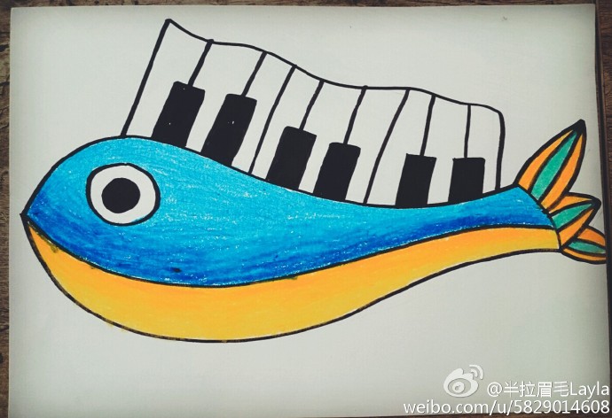 #儿童画##儿童美术# 油画棒画-钢琴鱼