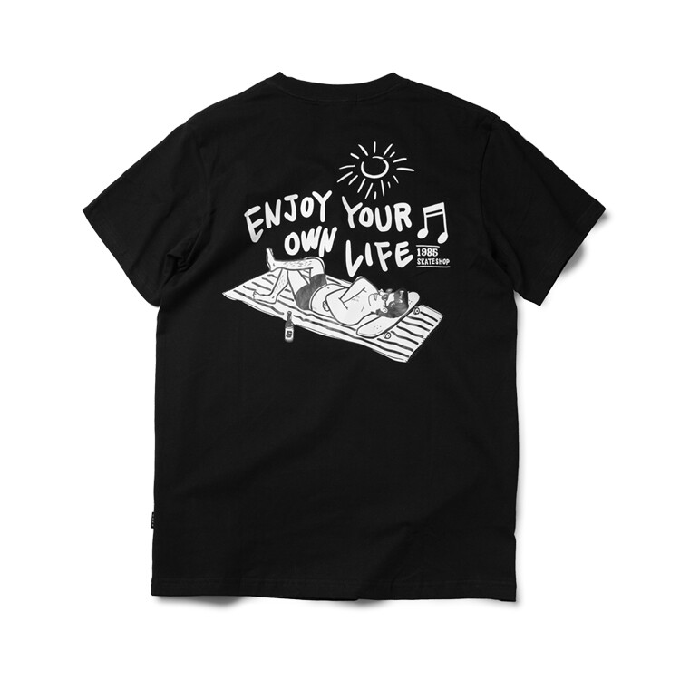 双头燕EKHLAS 16S/S "ENJOY YOUR LIFE" 1985滑板店 联名TEE 黑色