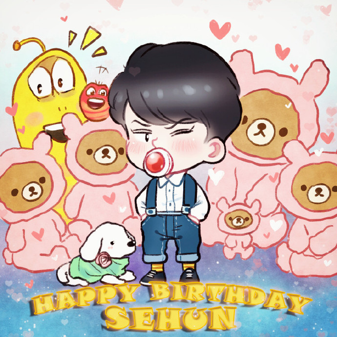 #吴世勋0412生日快乐# 세훈아~항상 기쁘고 행복하기를 바래~ 《EX'ACT》是韩国男子组合EXO发行的第三张正规专辑。将于2016年6月9日公开。其中包含双主打曲《Monster》和《Lucky One》。 cr：cookie殿下 Q版手绘