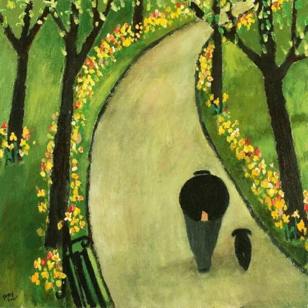 图为英国插画家Gary Bunt的作品《春》。画家在44岁那年罹患癌症，治疗期间绘画帮助他度过了人生的困厄，康复后他决心用绘画重建生命的喜悦与平静。他的作品多取材于日常生活的细碎和逝去的岁月，画面温暖而安抚人心。