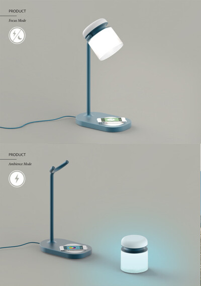 这款台灯是 Avid Kadam 探究新的开关方式的一次尝试，利用手机可谓一举两得。当你需要工作时，将手机放置在灯座上，并将其设置为「免打扰」模式，台灯亮起你便可以专心工作。它的支架与灯罩部分是可分离的，将灯罩取…