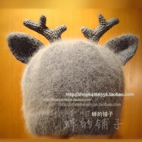 16春夏款韩版手工编织鹿角帽文艺儿童宝宝帽长毛兔毛搞怪创意帽子