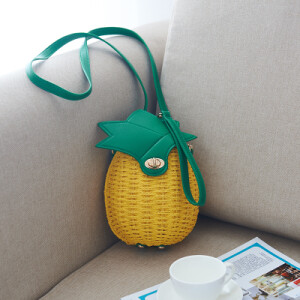 包邮 女包夏天田园菠萝度假单肩斜跨草编包编织包沙滩包草包袋