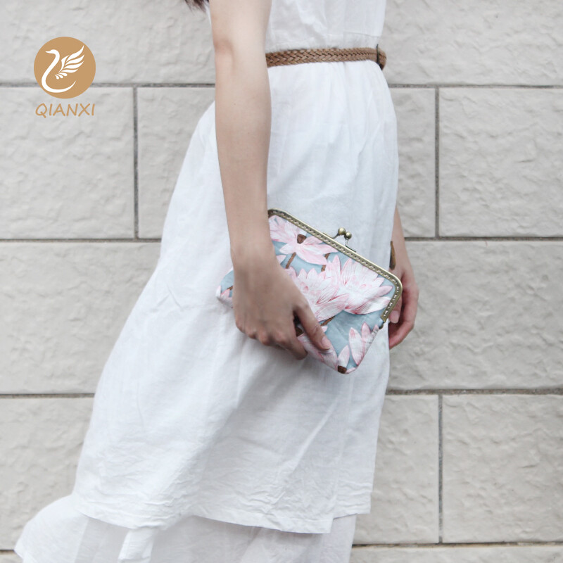 定制 千希复古文艺口金包成品中国风荷花小清新手拿单肩钱包学生手机包
