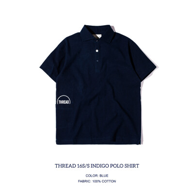 THREAD16SS INDIGO POLO SHIRT 全棉蓝染布LOGO印花POLO衫翻领T恤