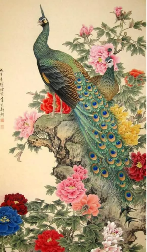 国画孔雀牡丹