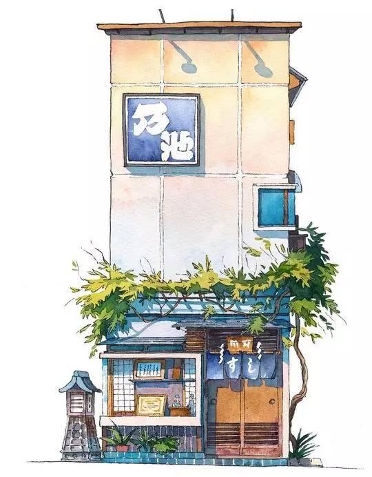 日本动画师Mateusz Urbanowicz用彩铅描绘的东京街头。这是他一组近期作品，用水溶彩铅绘制的东京街头商铺——Tokyo storefront，一座座各具特色的小店。
