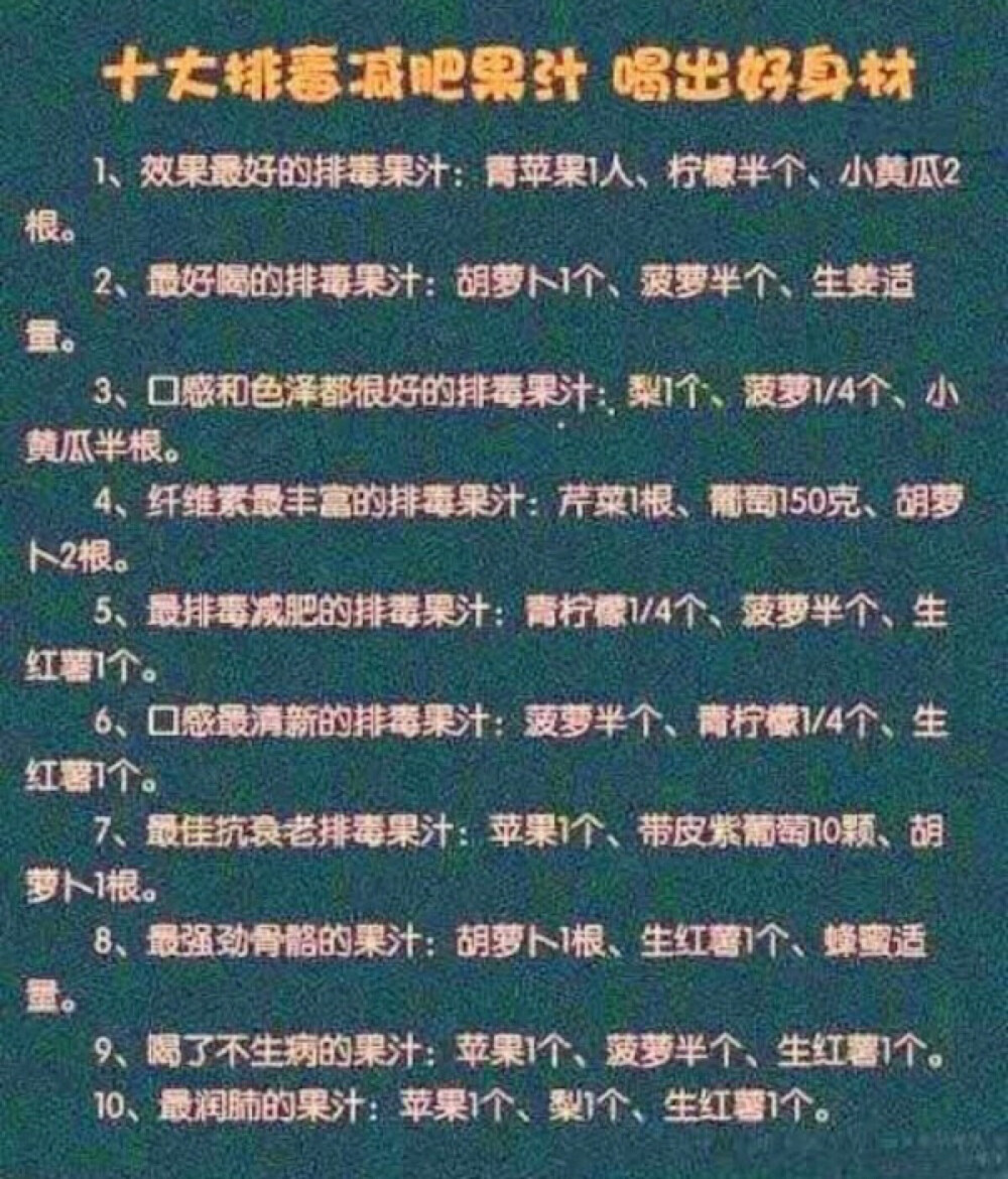 十大排毒减肥的果汁