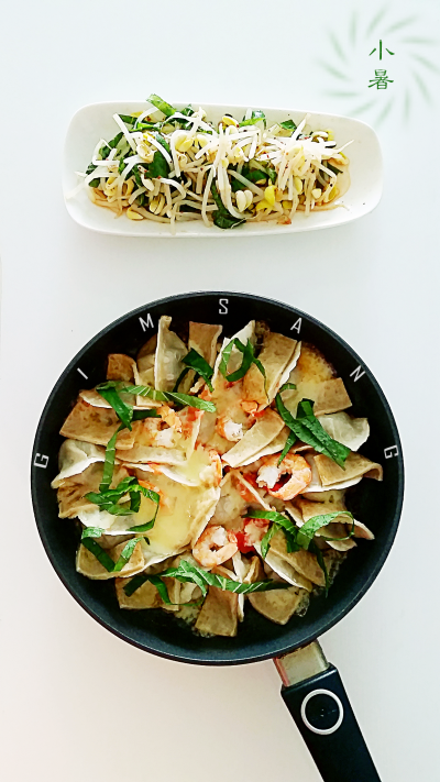 20160707 小暑の芝士鱼糕煎饺+苏子叶拌豆芽