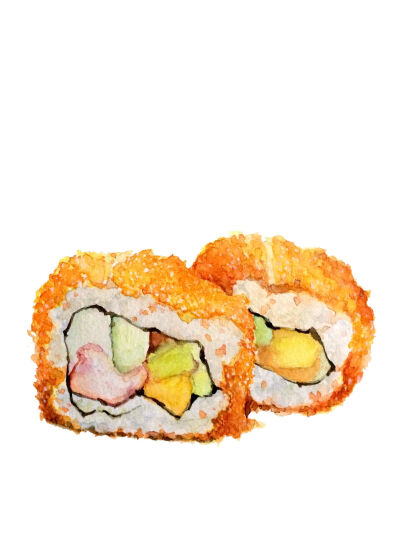 【小食刻】水彩 手绘 绘画 插画 食物 美食 寿司 加州卷
