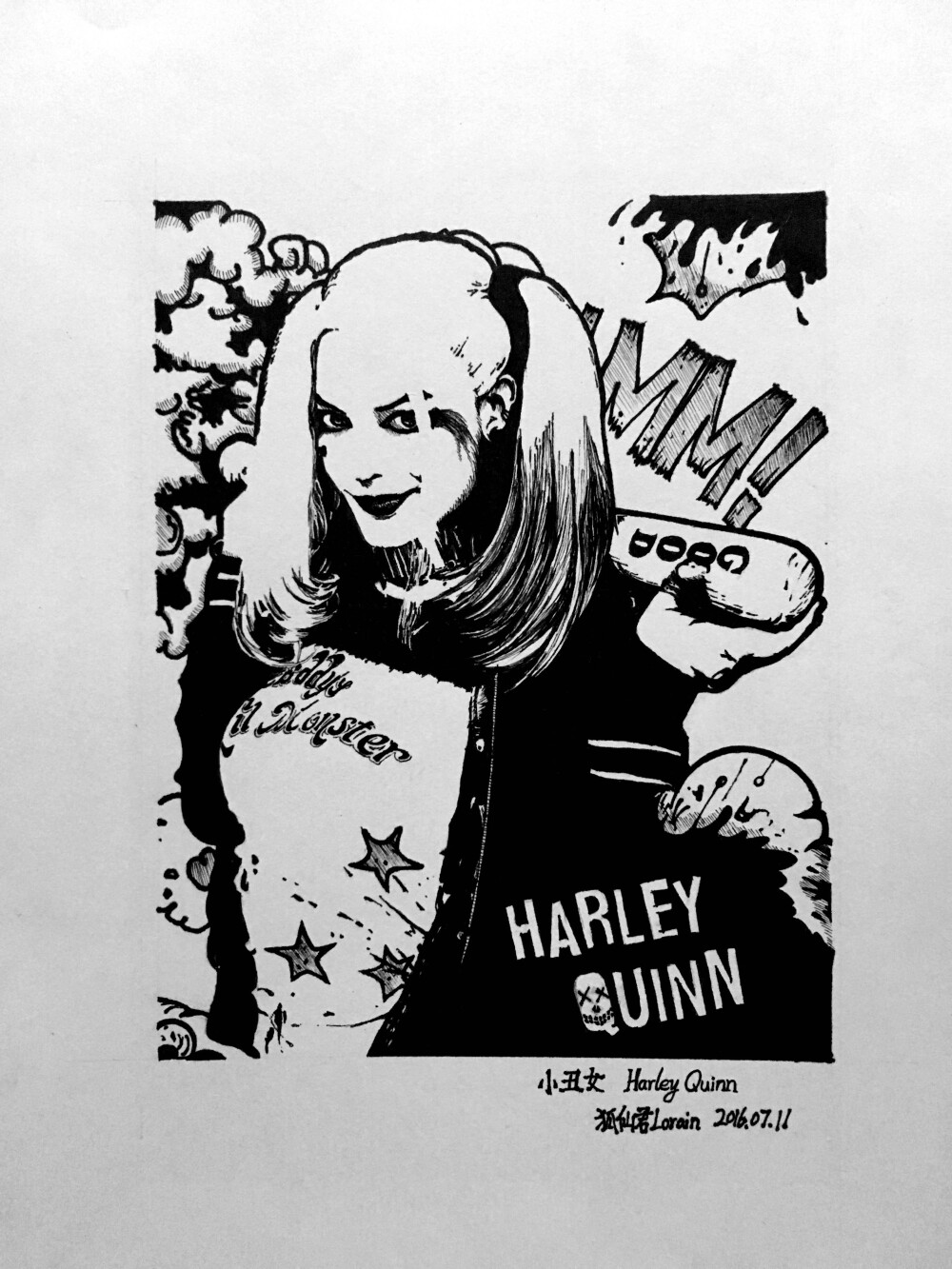 小丑女 哈利奎恩 黑白 素描 线稿 手绘 插画
Harley Quinn 电影 X特遣队 版画
狐仙君Lorain