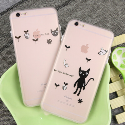 iPhone6splus硅胶软套带挂绳苹果6S4.7手机壳卡通猫咪6p情侣外壳